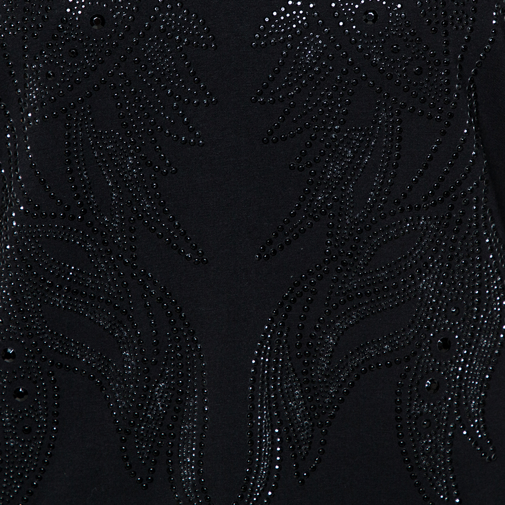 Just Cavalli Black Crystal Embellished Long Sleeve Top L