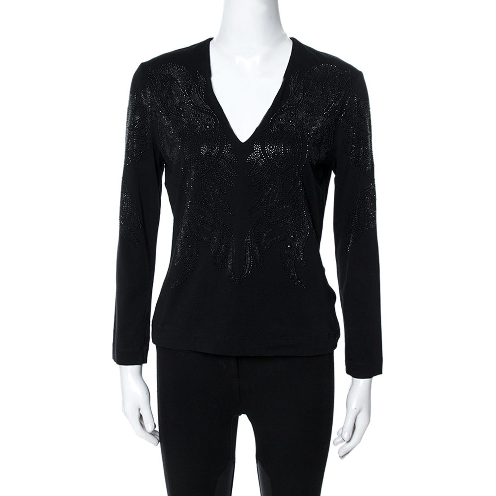 Just cavalli black crystal embellished long sleeve top l