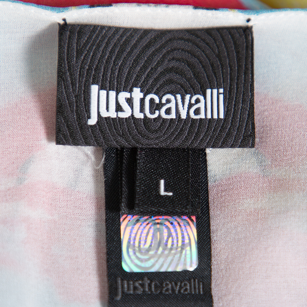 Just Cavalli Multicolor Printed Chiffon Kaftan Top L