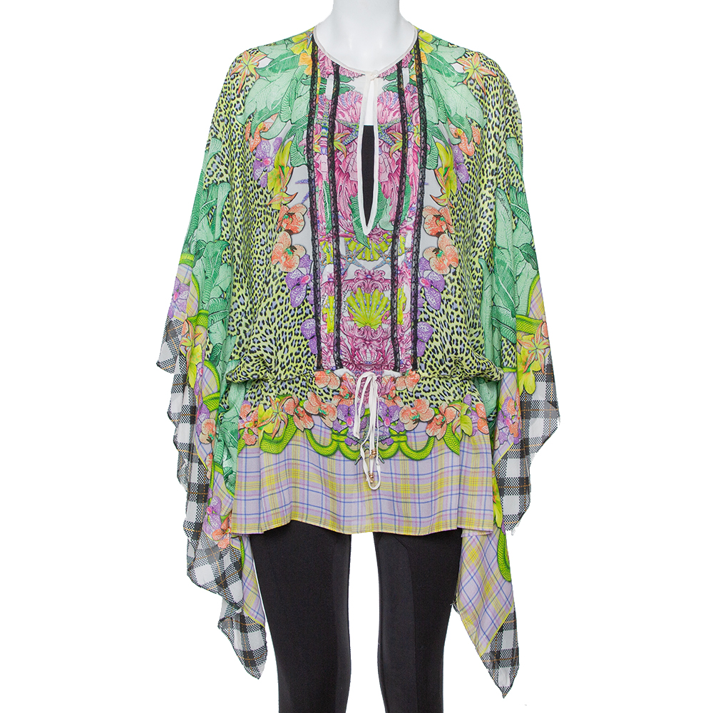 Just Cavalli Multicolor Printed Silk Waist Tie Detail Kaftan Tunic M