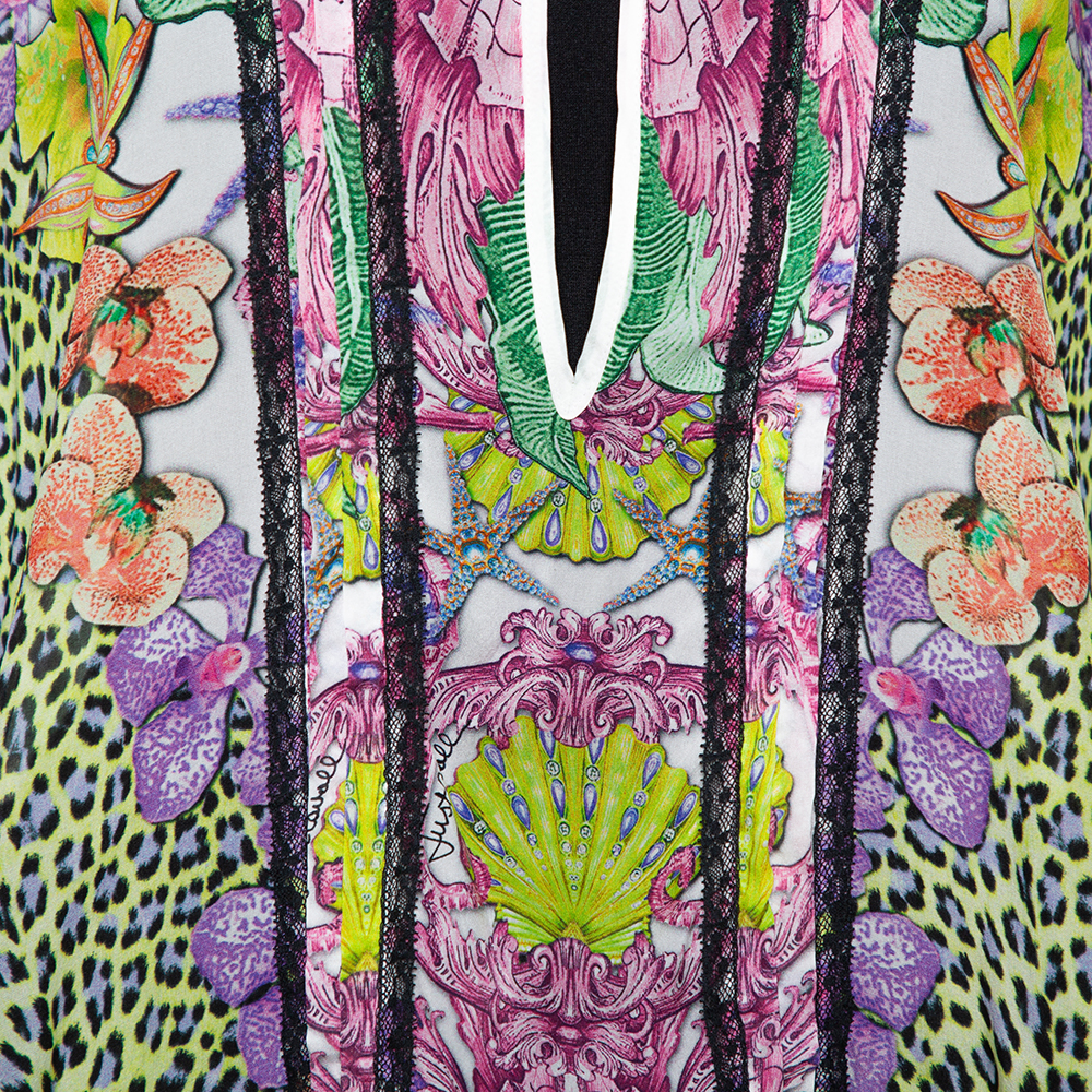 Just Cavalli Multicolor Printed Silk Waist Tie Detail Kaftan Tunic M