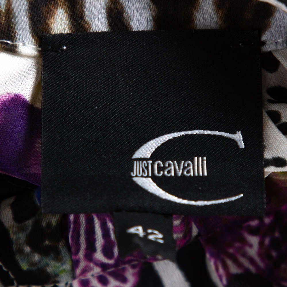 Just Cavalli Multicolor Floral & Animal Printed Silk Tunic M
