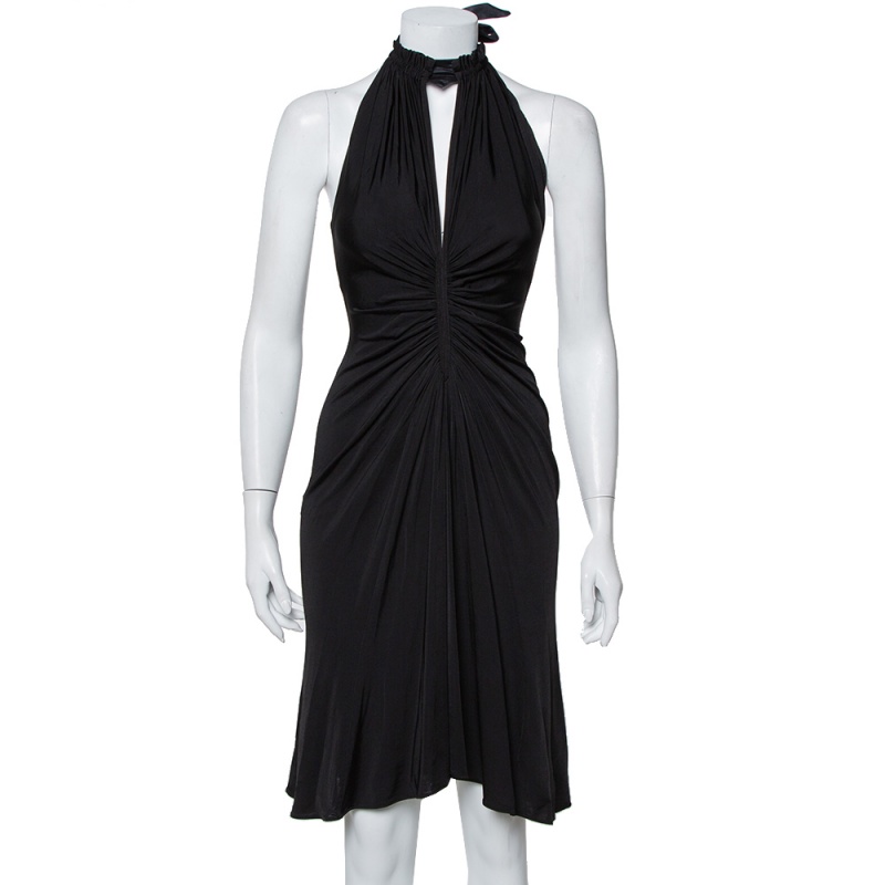 Just Cavalli Black Knit Halter Neck Flared Mini Dress S