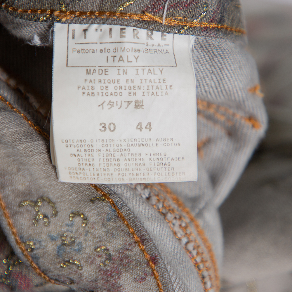 Just Cavalli Grey Floral Printed Denim Glitter Detail Bootcut Jeans M