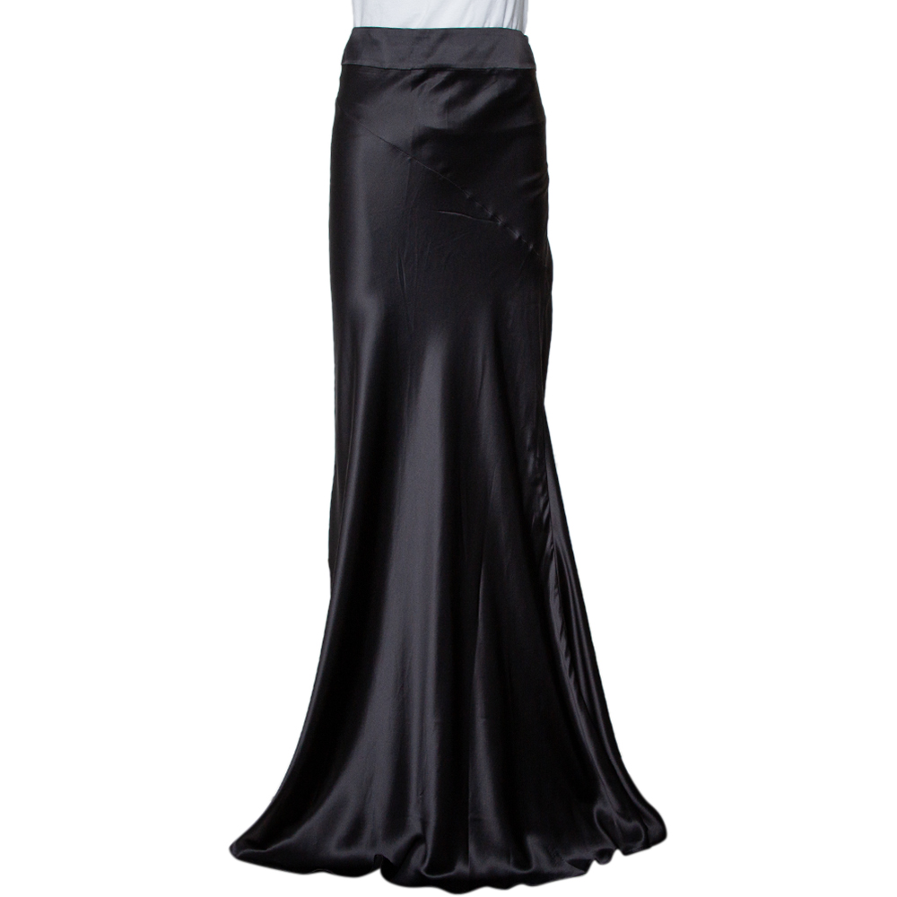 Just Cavalli Black Satin Paneled Maxi Skirt M