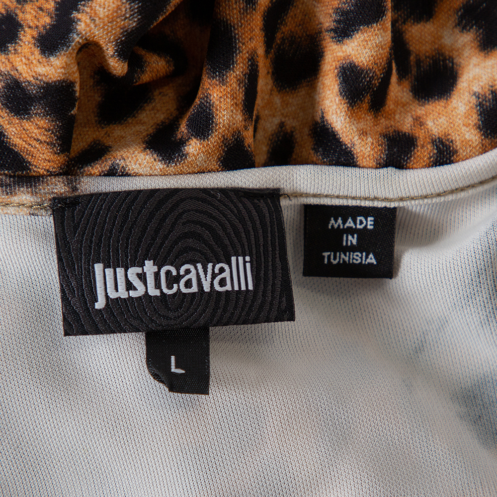 Just Cavalli Beige Animal Printed Knit Tank Top L