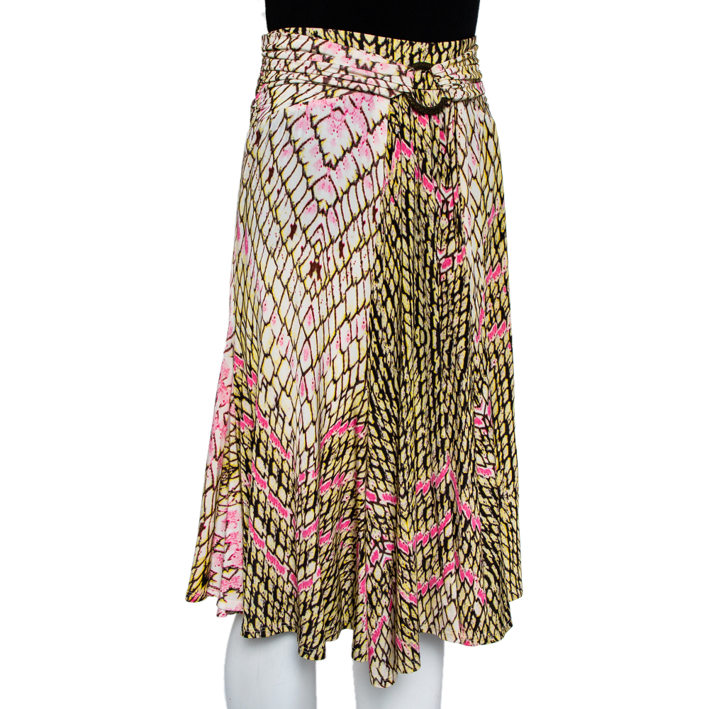 Just Cavalli Multicolor Printed Jersey Ruched Waist Detail Flared Skirt M