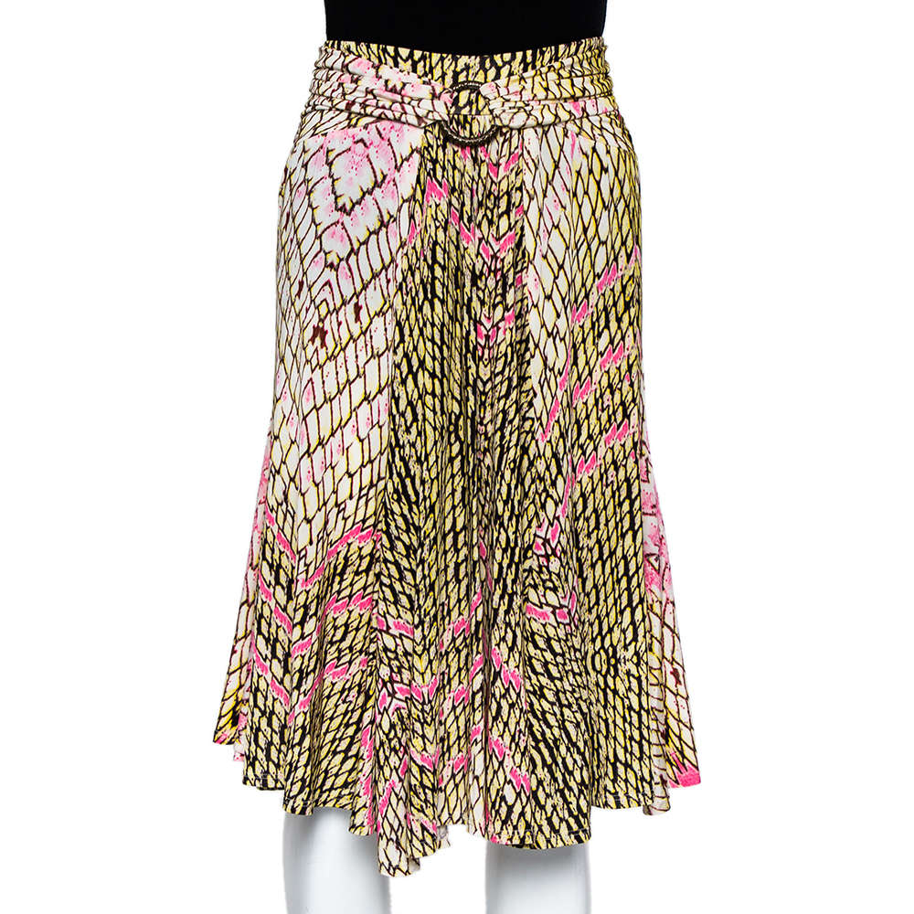 Just Cavalli Multicolor Printed Jersey Ruched Waist Detail Flared Skirt M