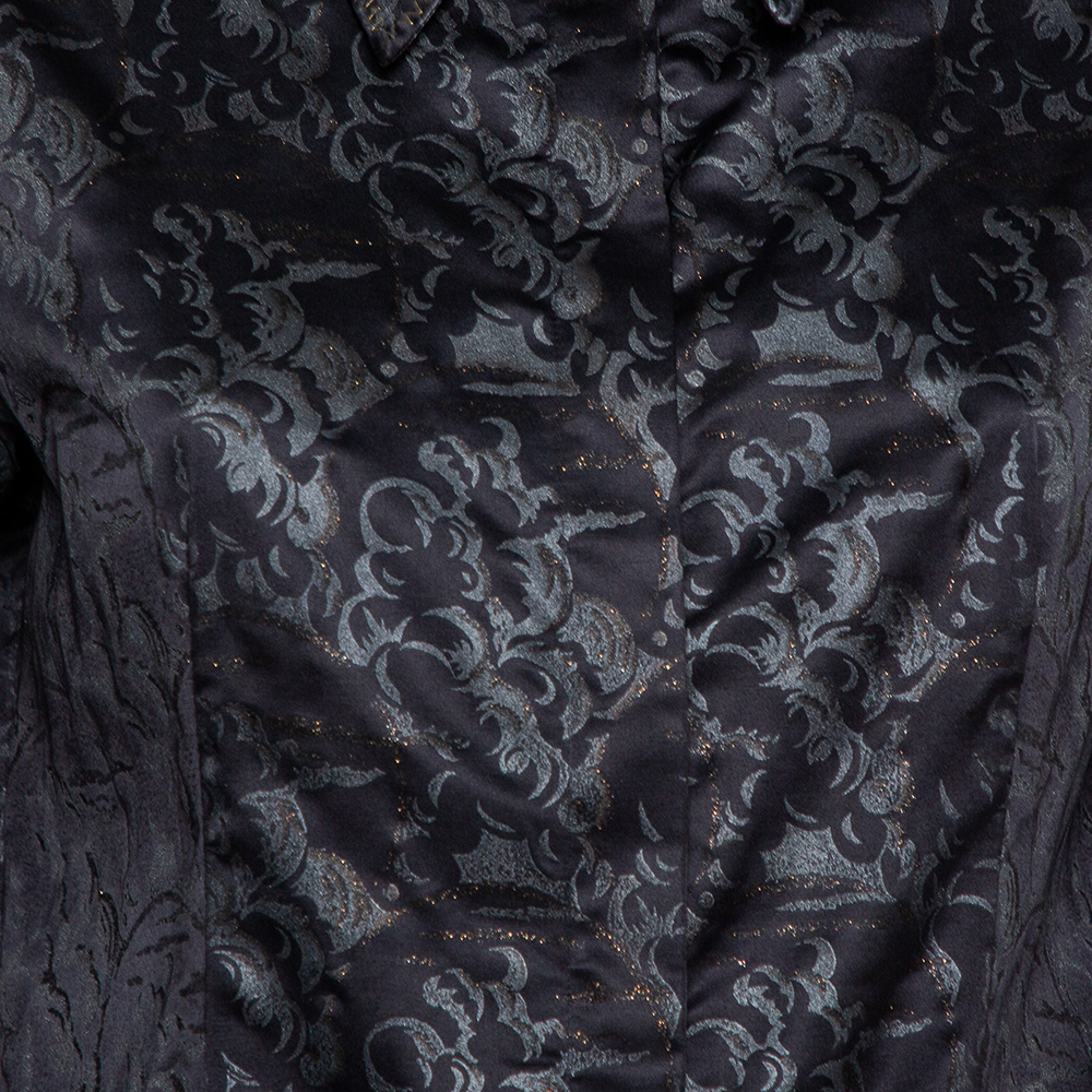 Just Cavalli Black Printed Satin Sleeve Tie Detail Shirt M