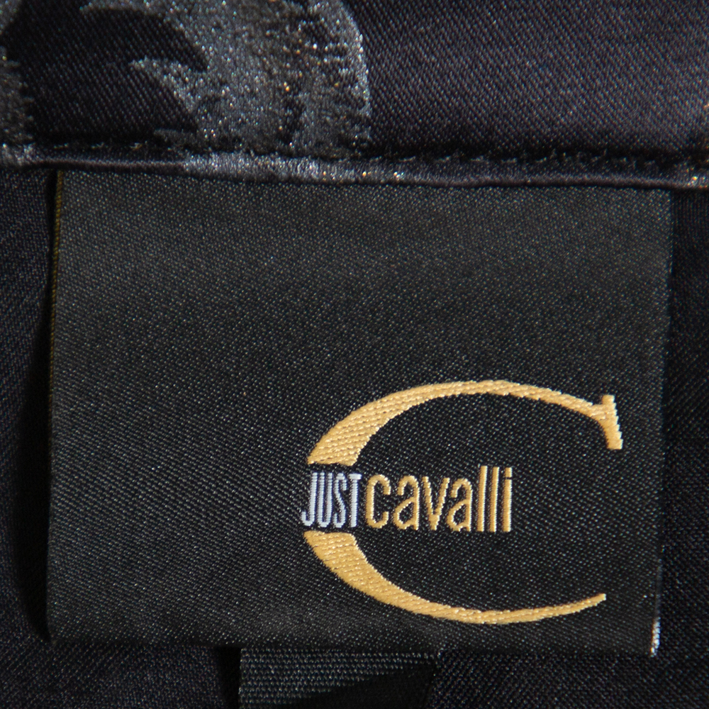 Just Cavalli Black Printed Satin Sleeve Tie Detail Shirt M