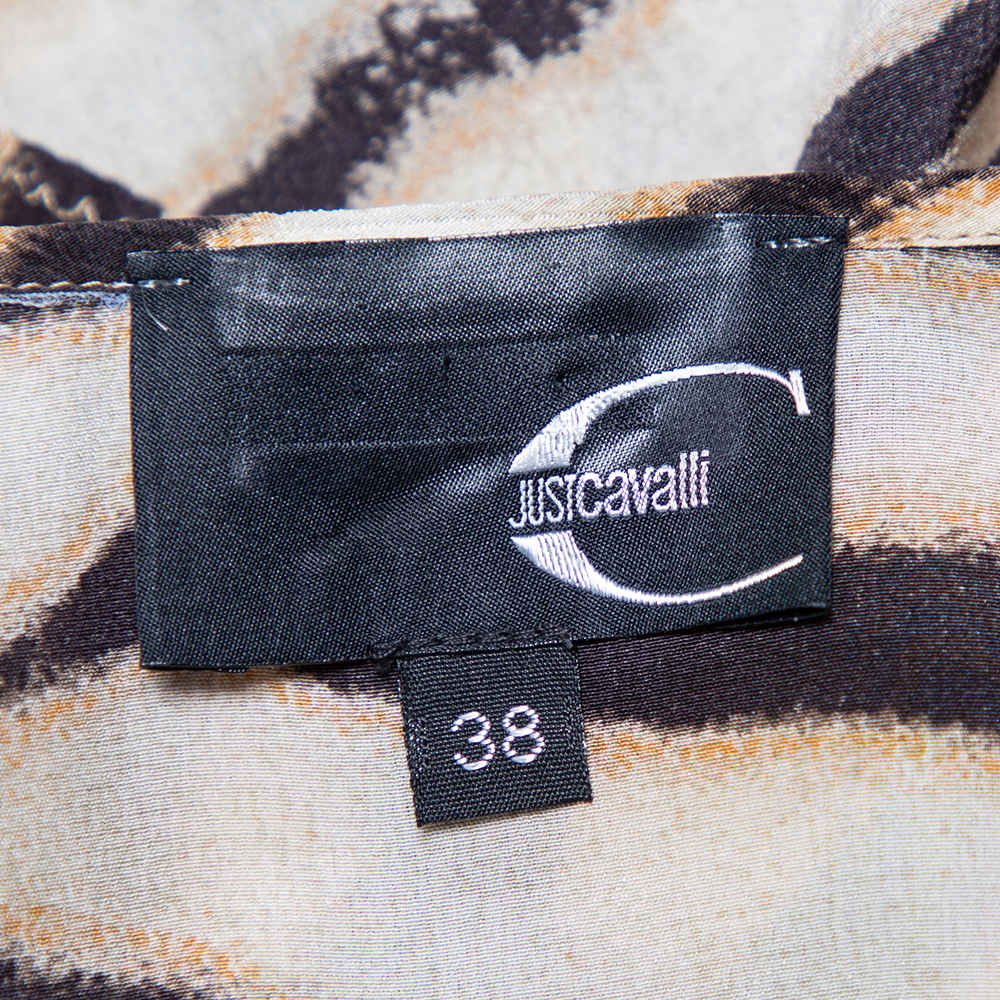Just Cavalli Beige Animal Printed Silk Ruffled Mini Wrap Dress S