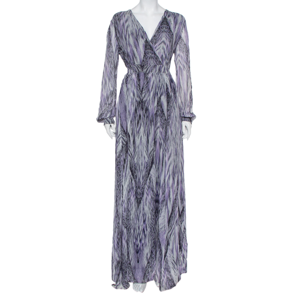 Just Cavalli Purple Printed Chiffon Faux Wrap Dress M