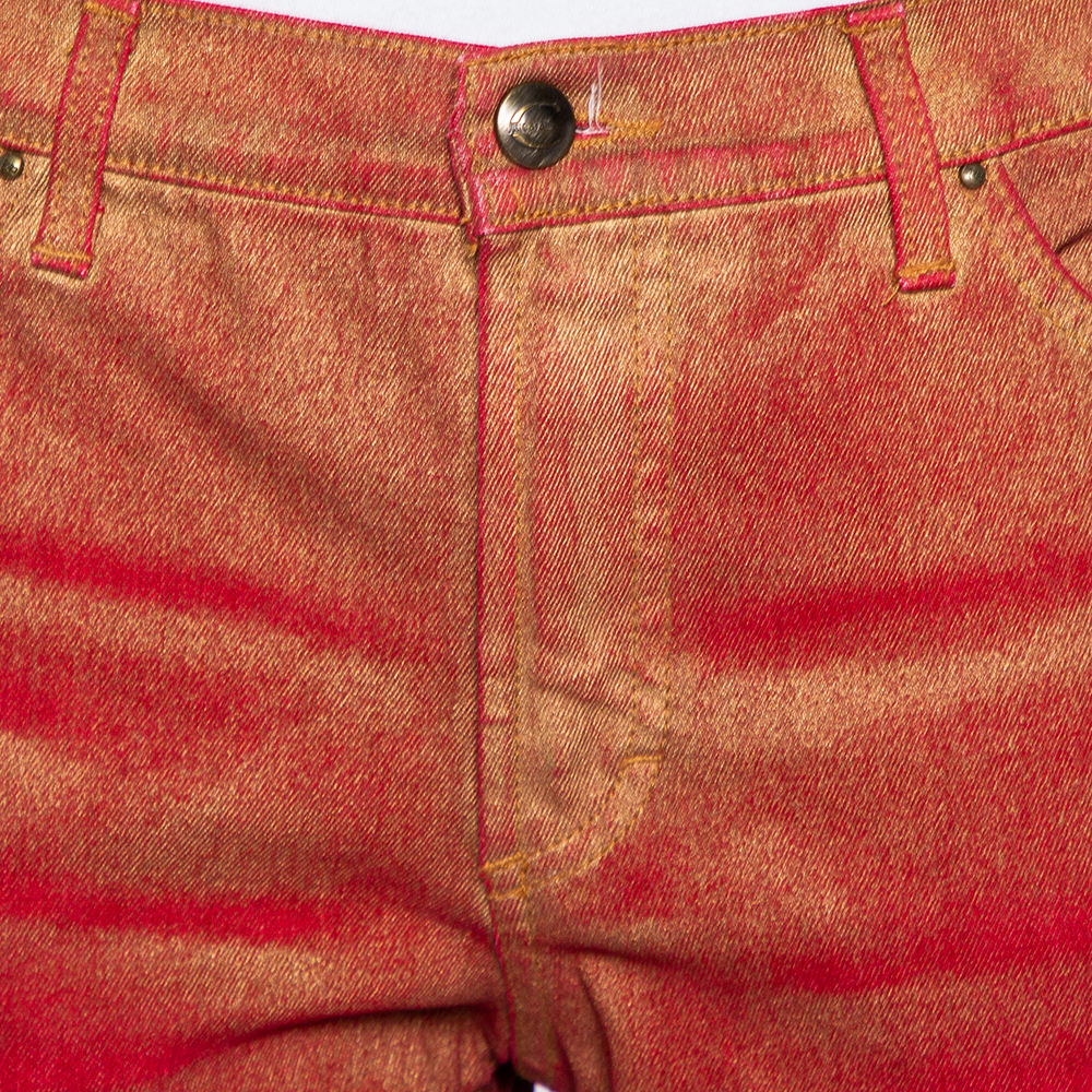 红色渐变低腰牛仔裤