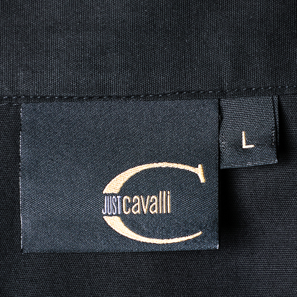 Just Cavalli Black Logo Print Cotton Long Sleeve Shirt L