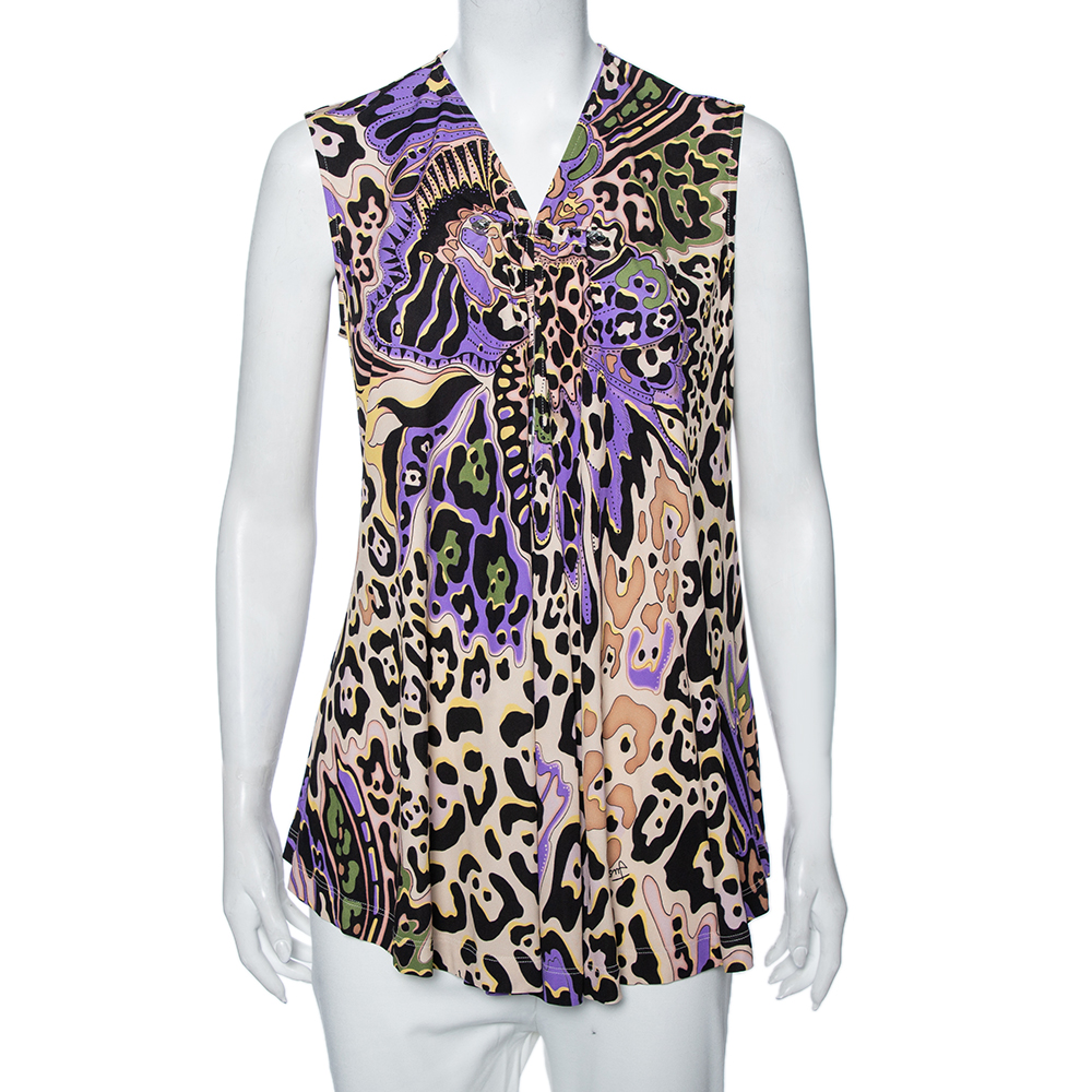 Just Cavalli Multicolored Printed Silk Knit Sleeveless Top M