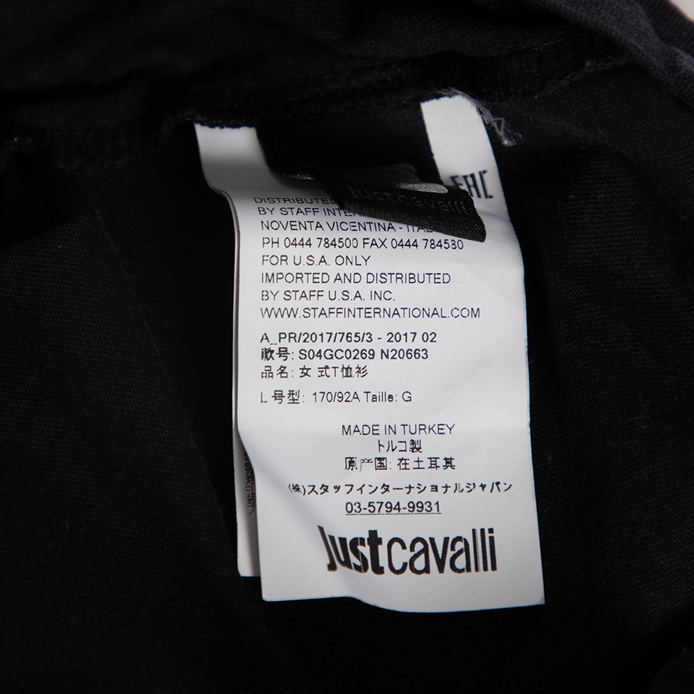 Just Cavalli Black Printed Short Sleeve T-Shirt L