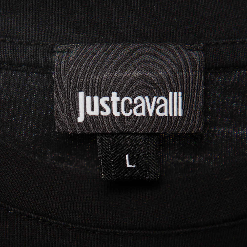 Just Cavalli Black Printed Short Sleeve T-Shirt L