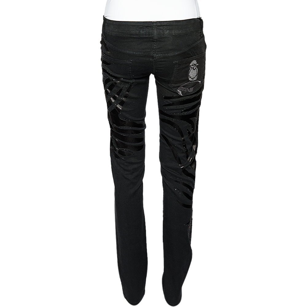 Just Cavalli Black Denim Crystal Embellished Slim Fit Jeans M