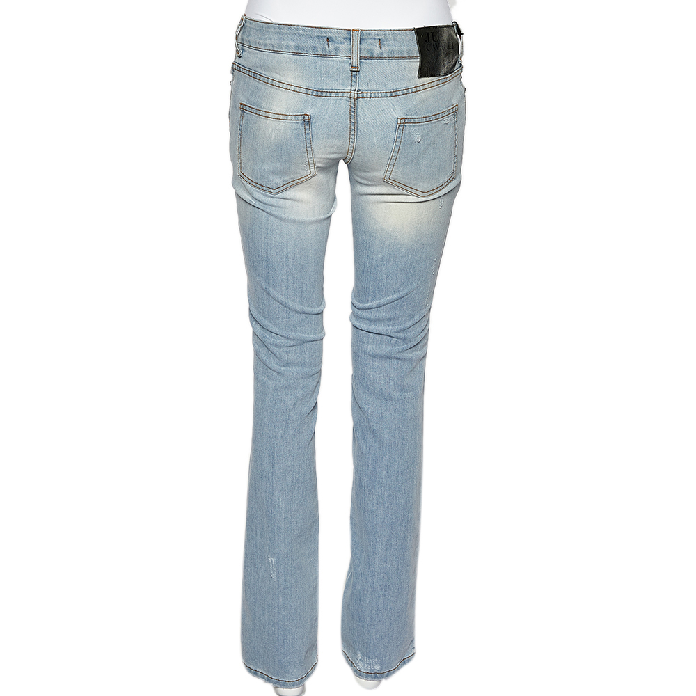 Just Cavalli Blue Denim Distressed Straight Fit Jeans M