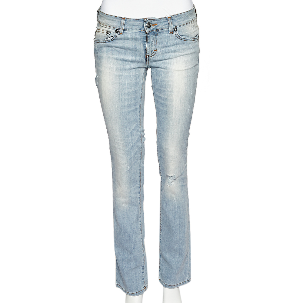 Just cavalli blue denim distressed straight fit jeans m