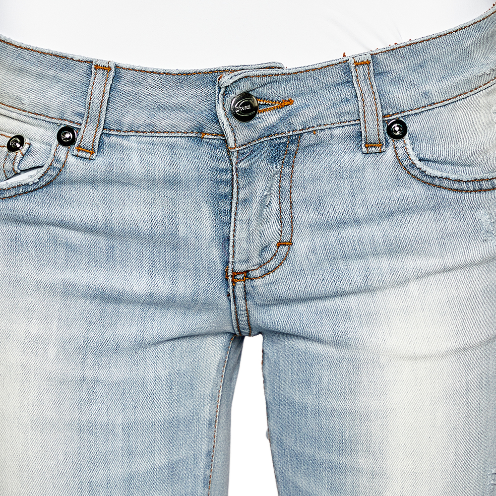 Just Cavalli Blue Denim Distressed Straight Fit Jeans M