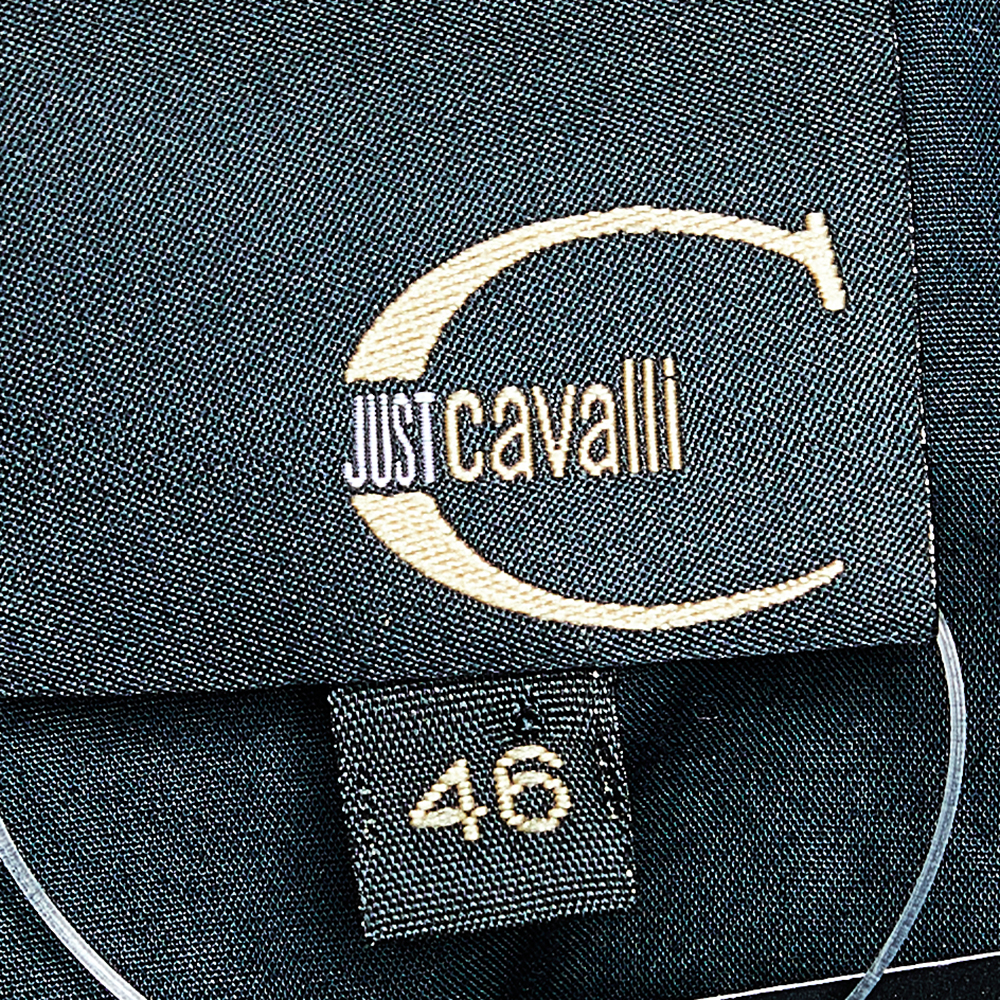 Just Cavalli Black Cotton Leopard Print Trim Button Front Shirt L
