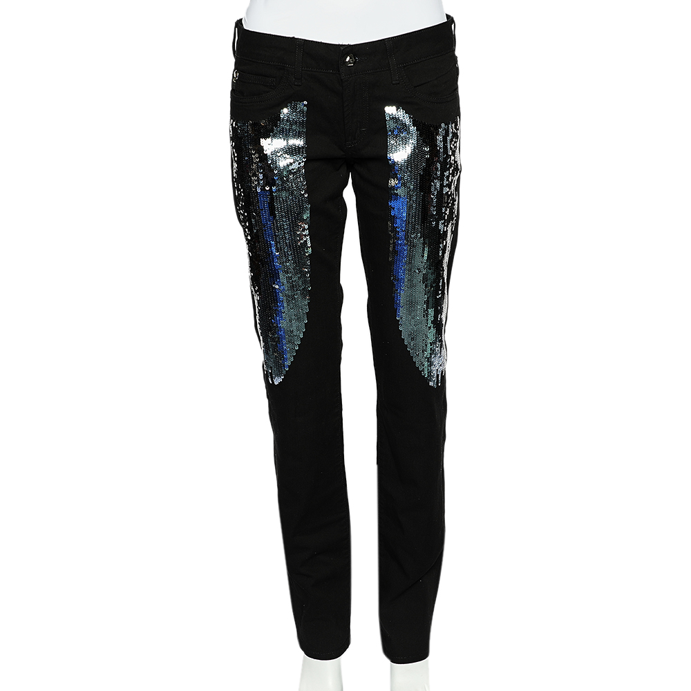 Just cavalli black denim sequin embellished jeans m