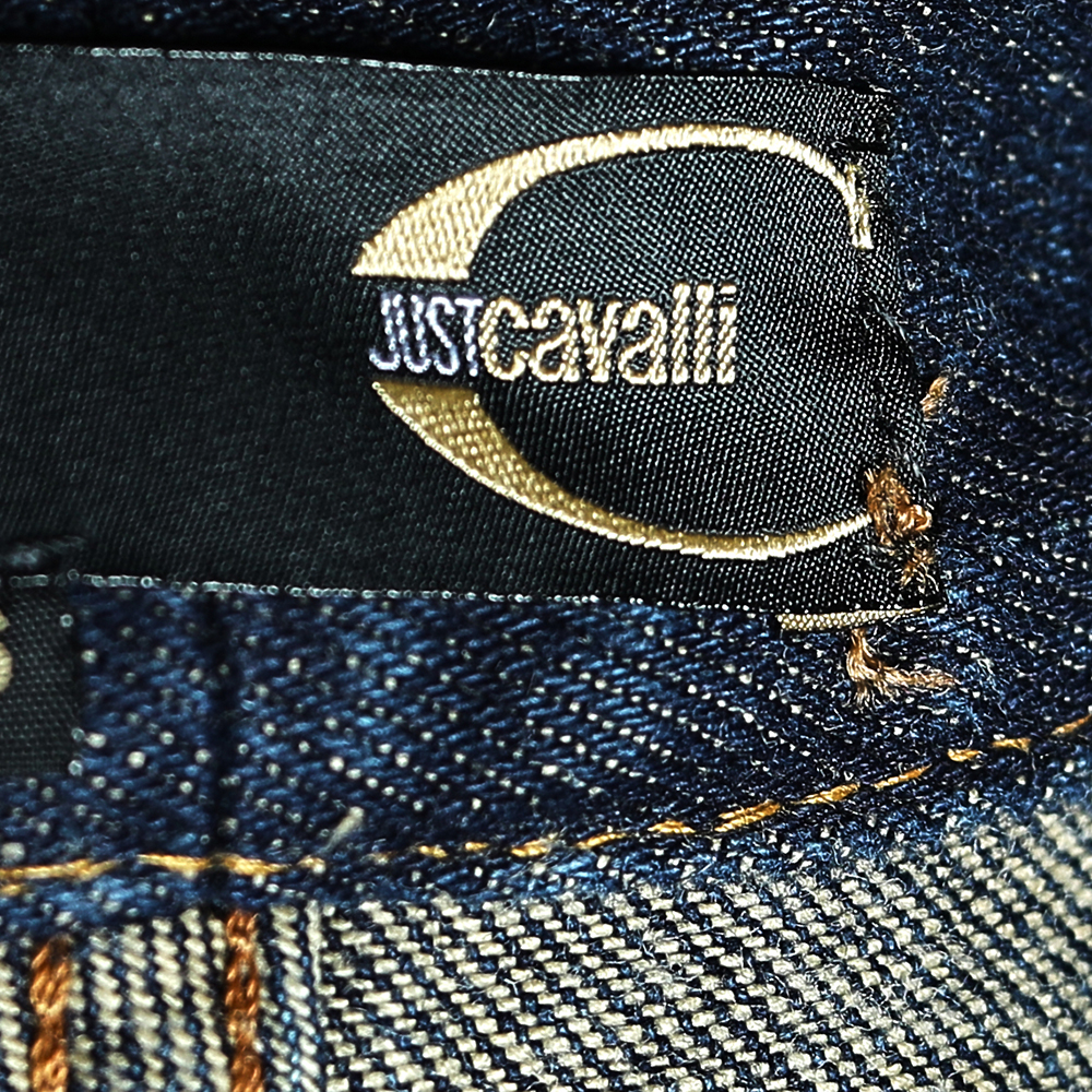 Just Cavalli Navy Blue Painted Denim Flared Leg Jeans L