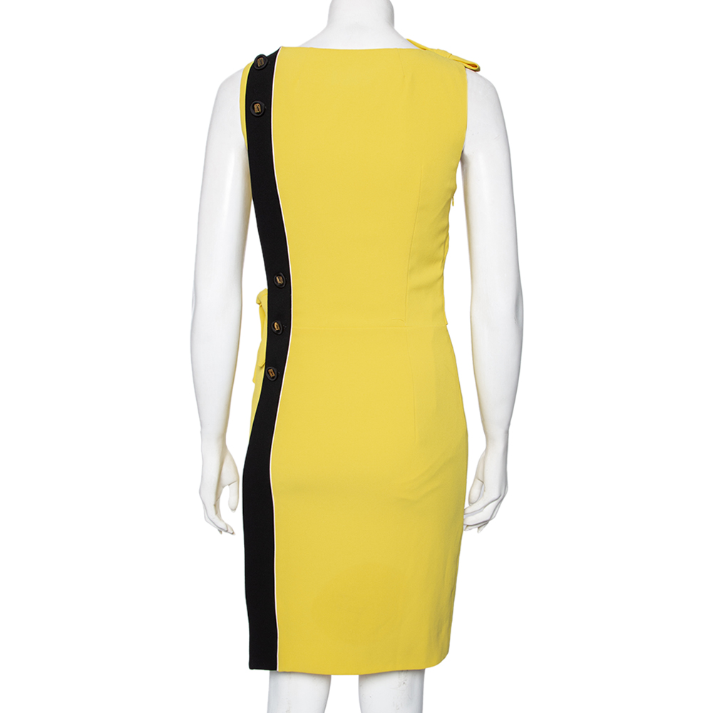 Class By Roberto Cavalli Yellow Crepe Bow Detail Draped Dress S