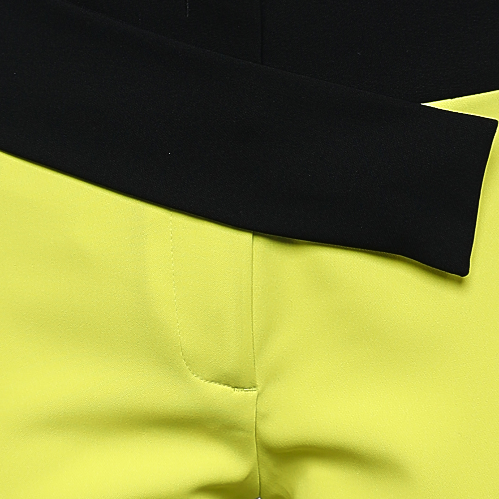 Just Cavalli Neon Yellow Crepe Contrast Waist Detail Tapered Leg Trousers S