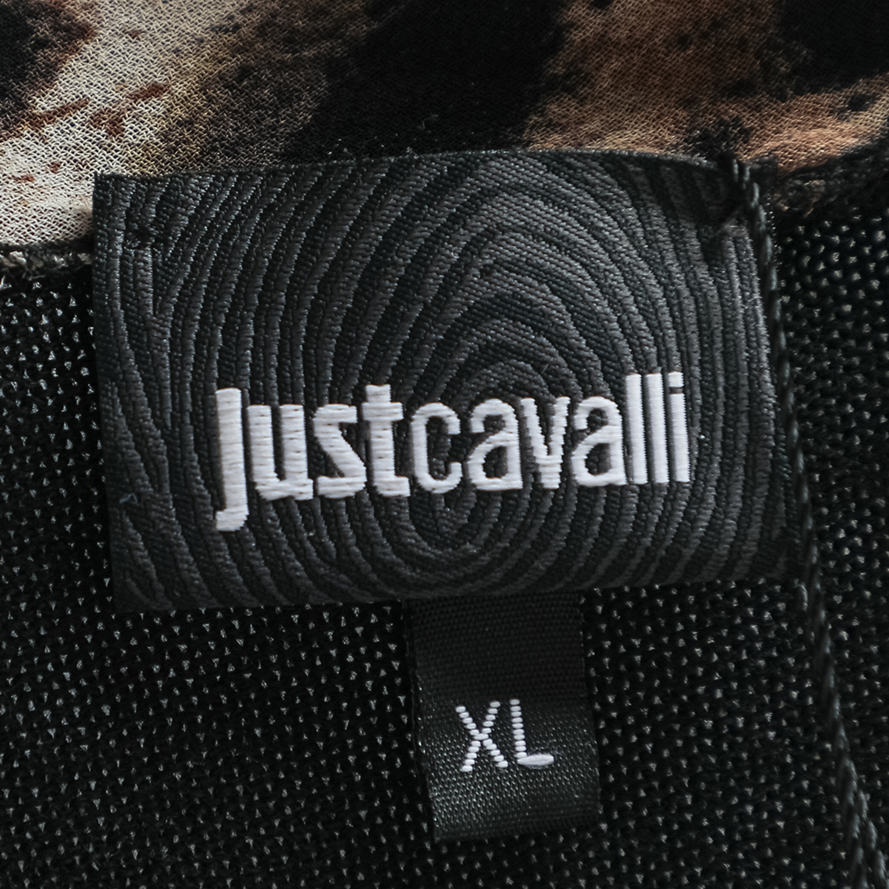 Just Cavalli Black Wool Knit Animal Printed Trim Cardigan XL