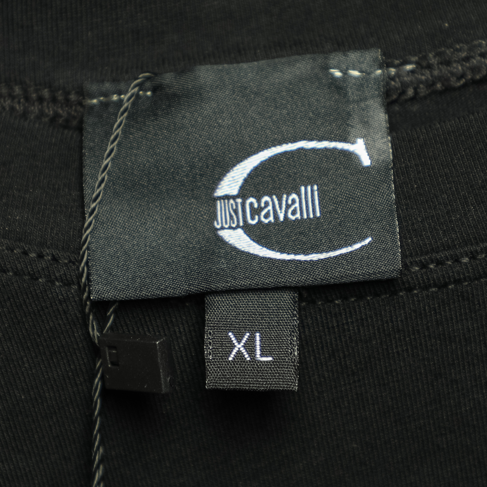 Just Cavalli Black Printed Cotton Knit Long Sleeve T-Shirt XL