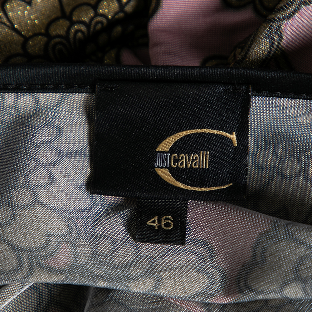 Just Cavalli Pink & Gold Printed Jersey Pintuck Detailed Top L