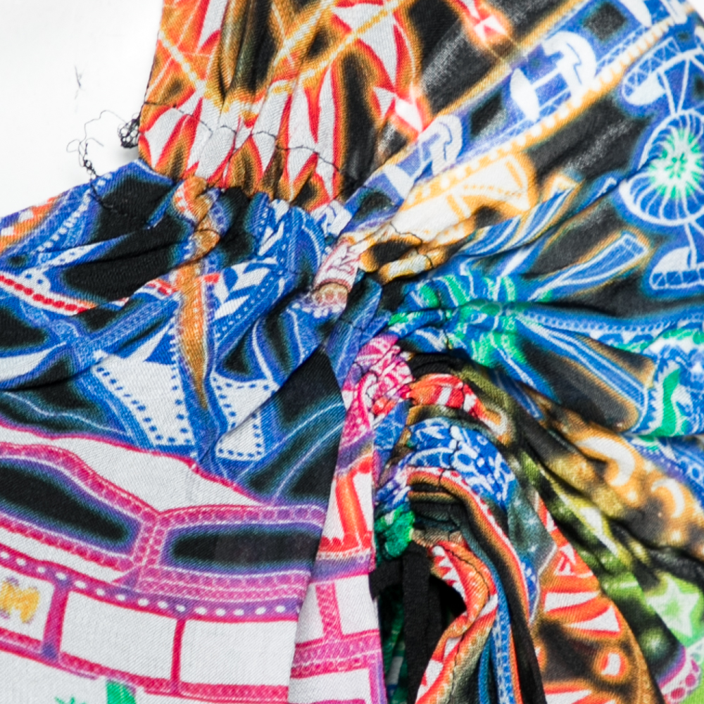 Just Cavalli Multicolor Printed Chiffon Slide Slit Detailed Maxi Dress S
