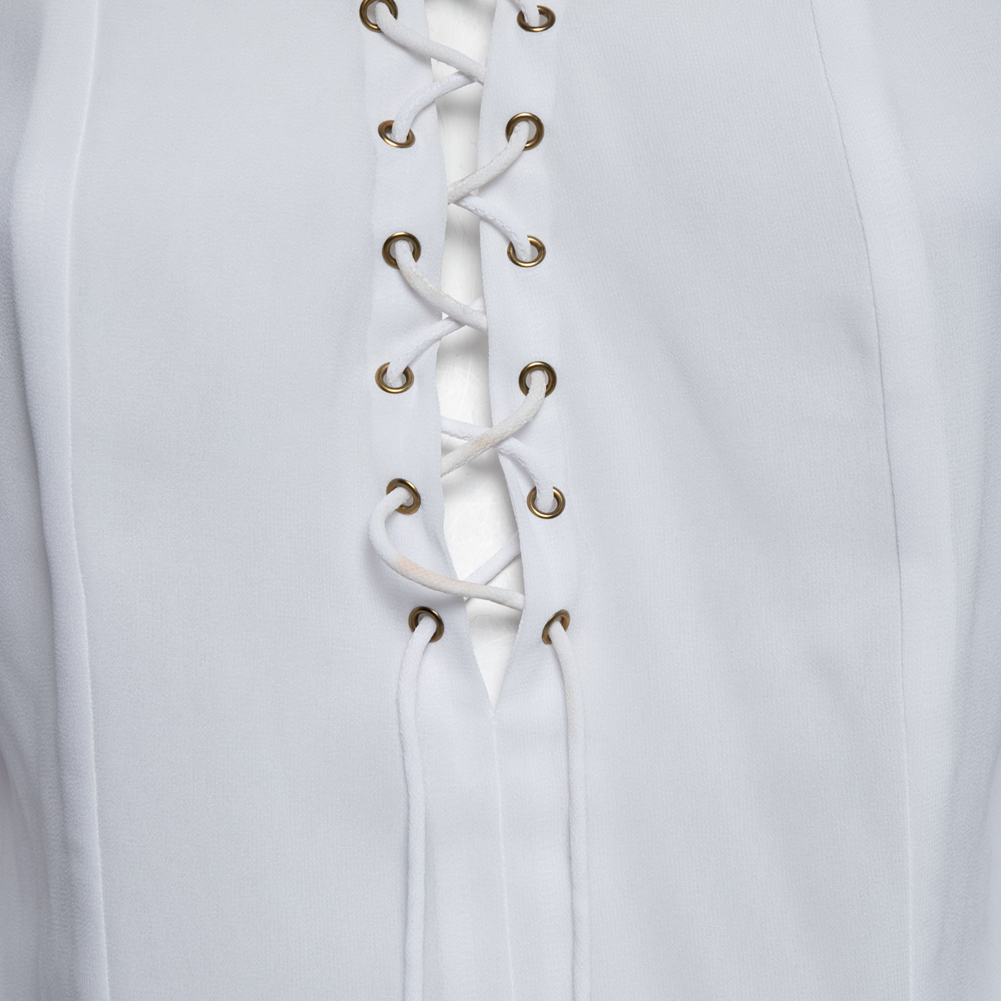 Just Cavalli White Crepe Lace-Up Detail Flute Sleeve Blouse M
