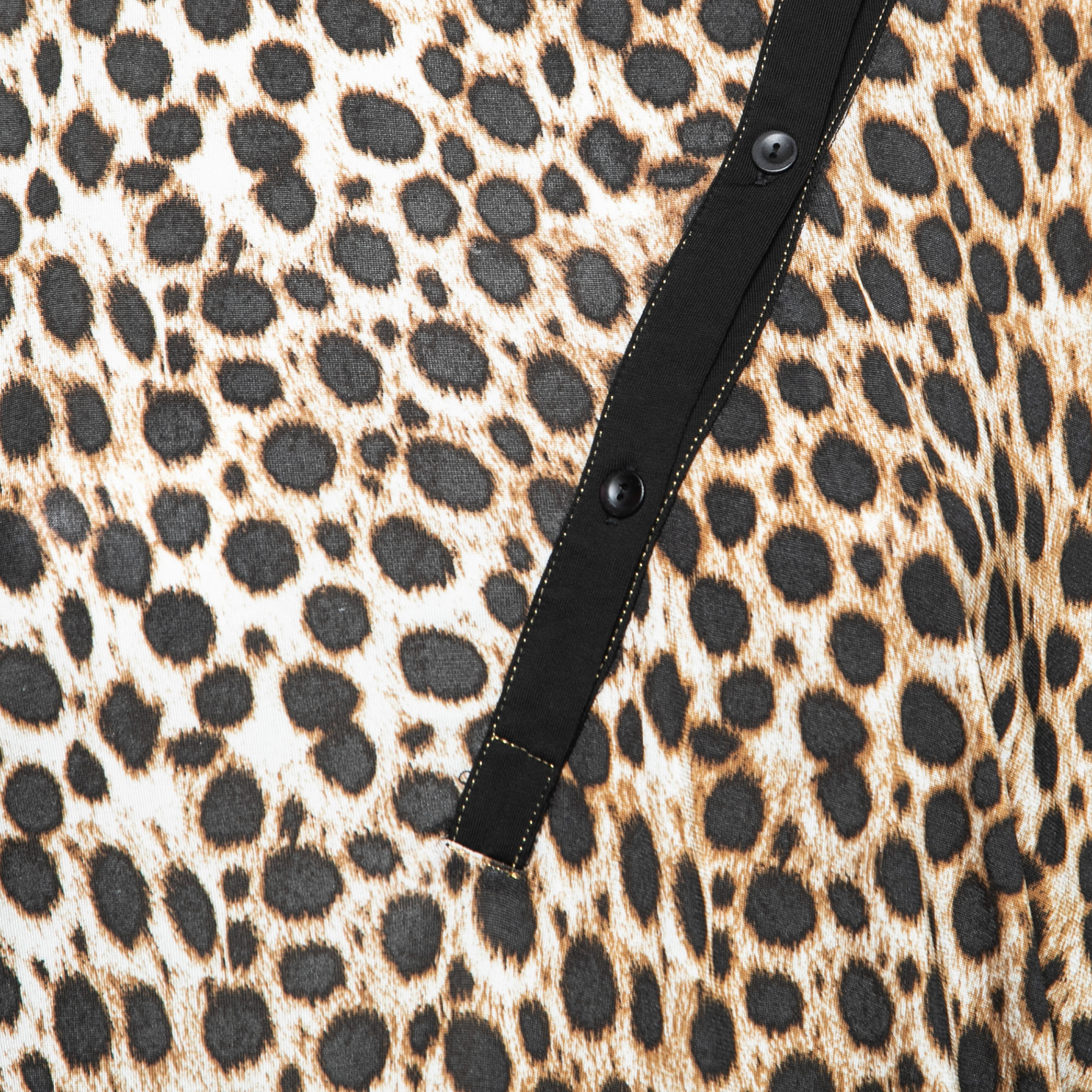 Just Cavalli Brown Leopard Printed Jersey Asymmetric Button Front Top XS