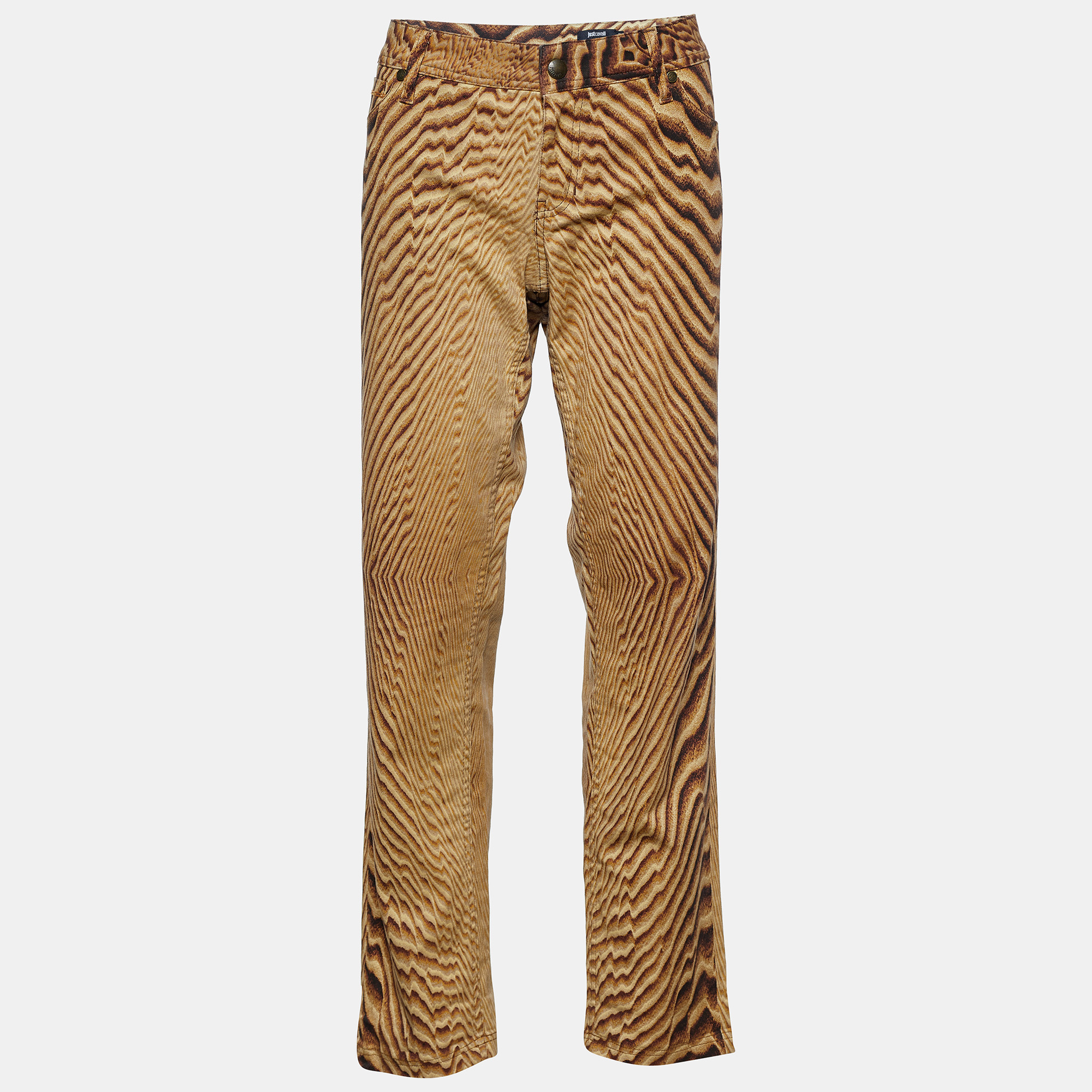 Just cavalli beige animal print cotton straight fit jeans xl waist 38"