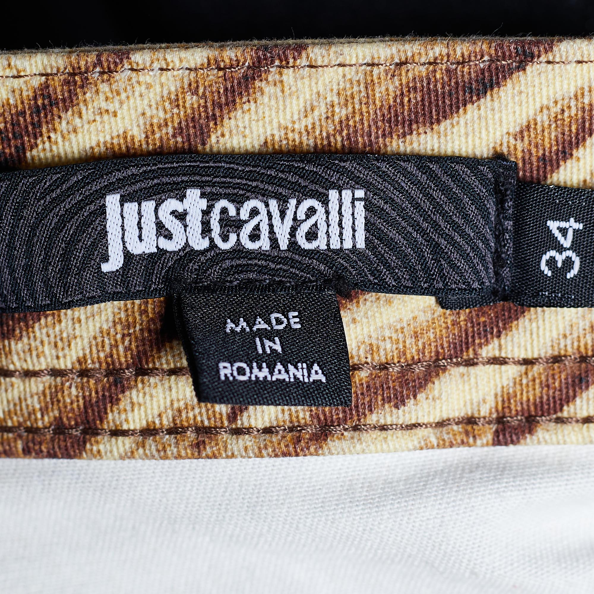 Just Cavalli Beige Animal Print Cotton Straight Fit Jeans XL Waist 38