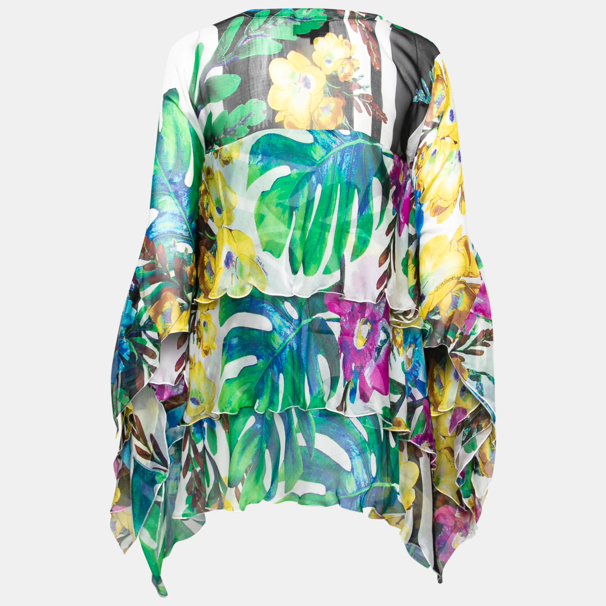 

Just Cavalli Multicolor Tropical Print Silk Chiffon Kaftan Top