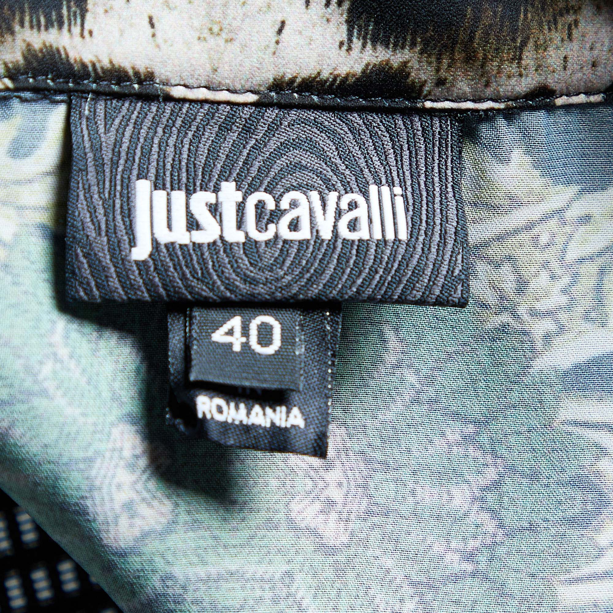Just Cavalli Black Printed Satin Button Front Shirt M
