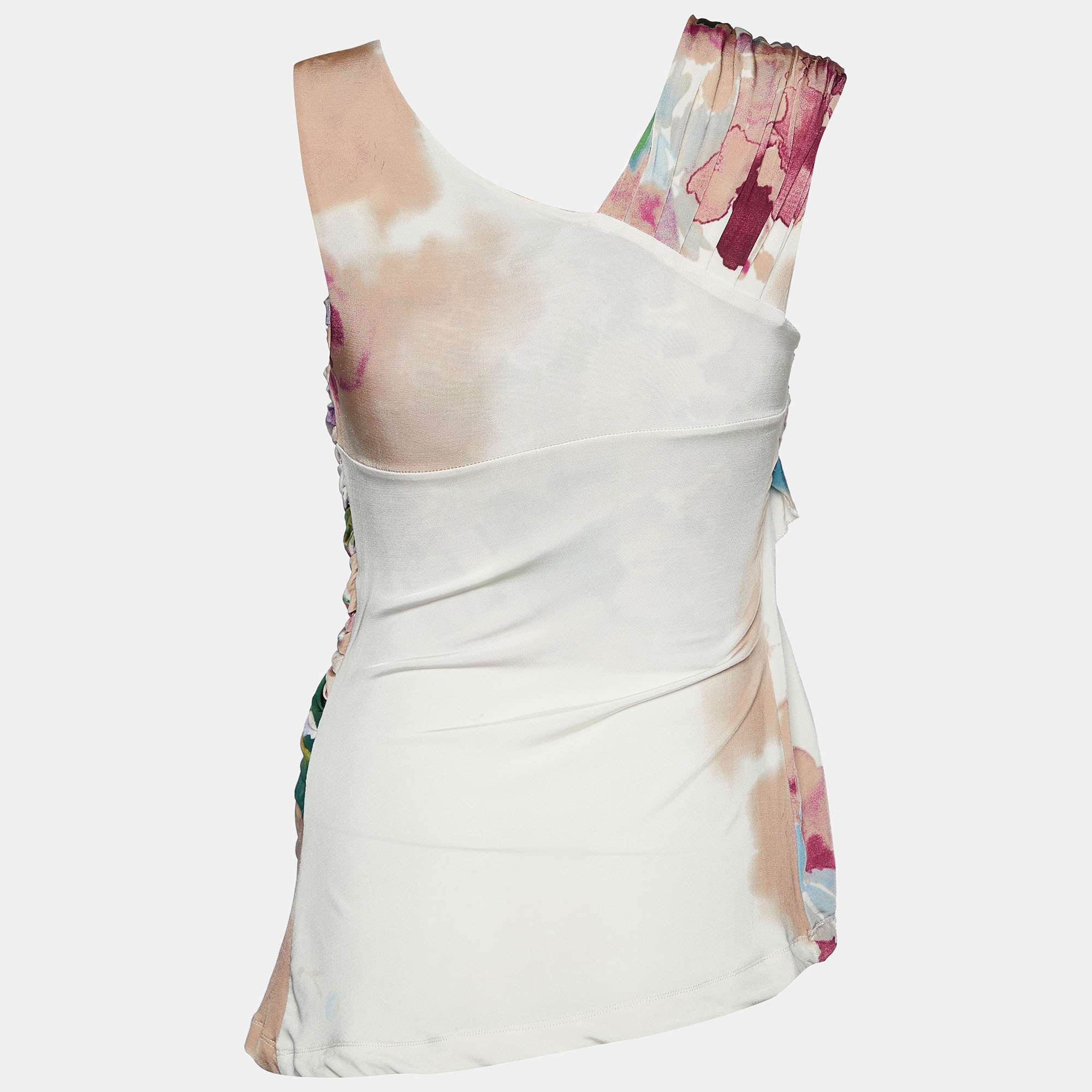 Just Cavalli Multicolor Printed Jersey Draped Sleeveless Top S