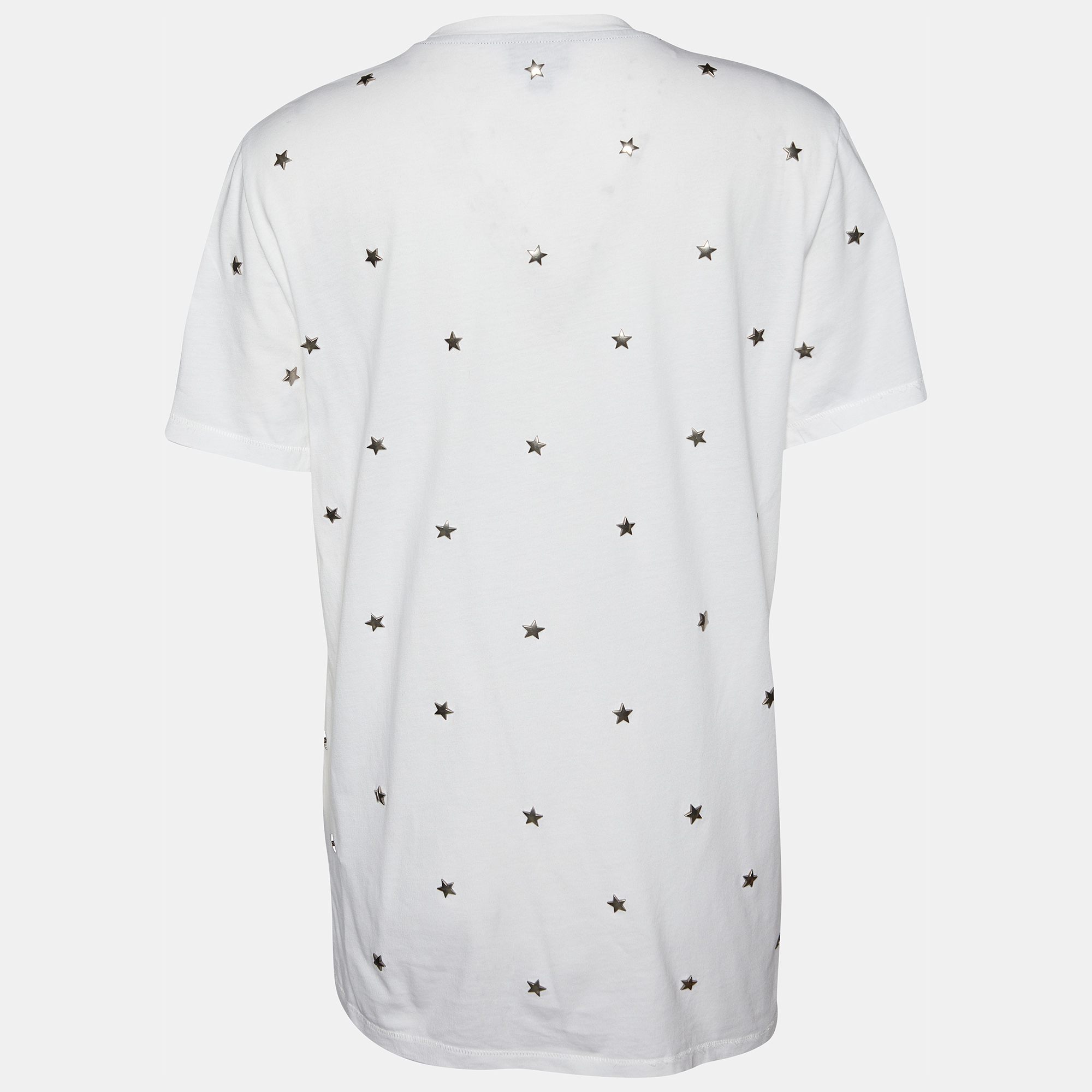 Just Cavalli White Cotton Knit Star Studded T-Shirt M