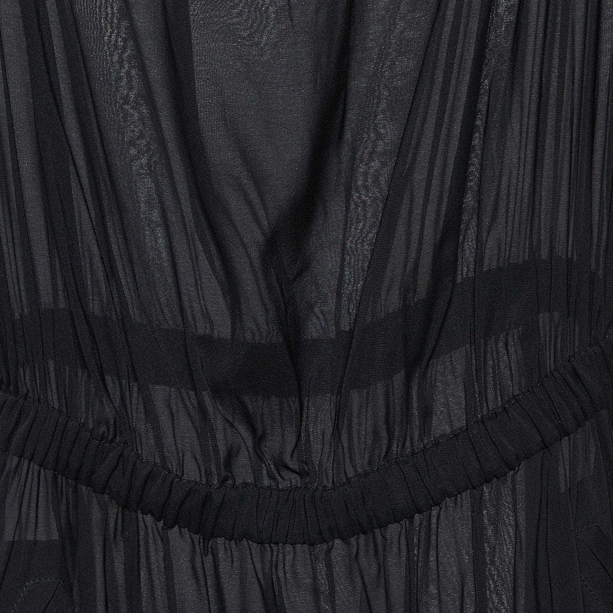 Just Cavalli Black Printed Silk Tiered Midi Dress M