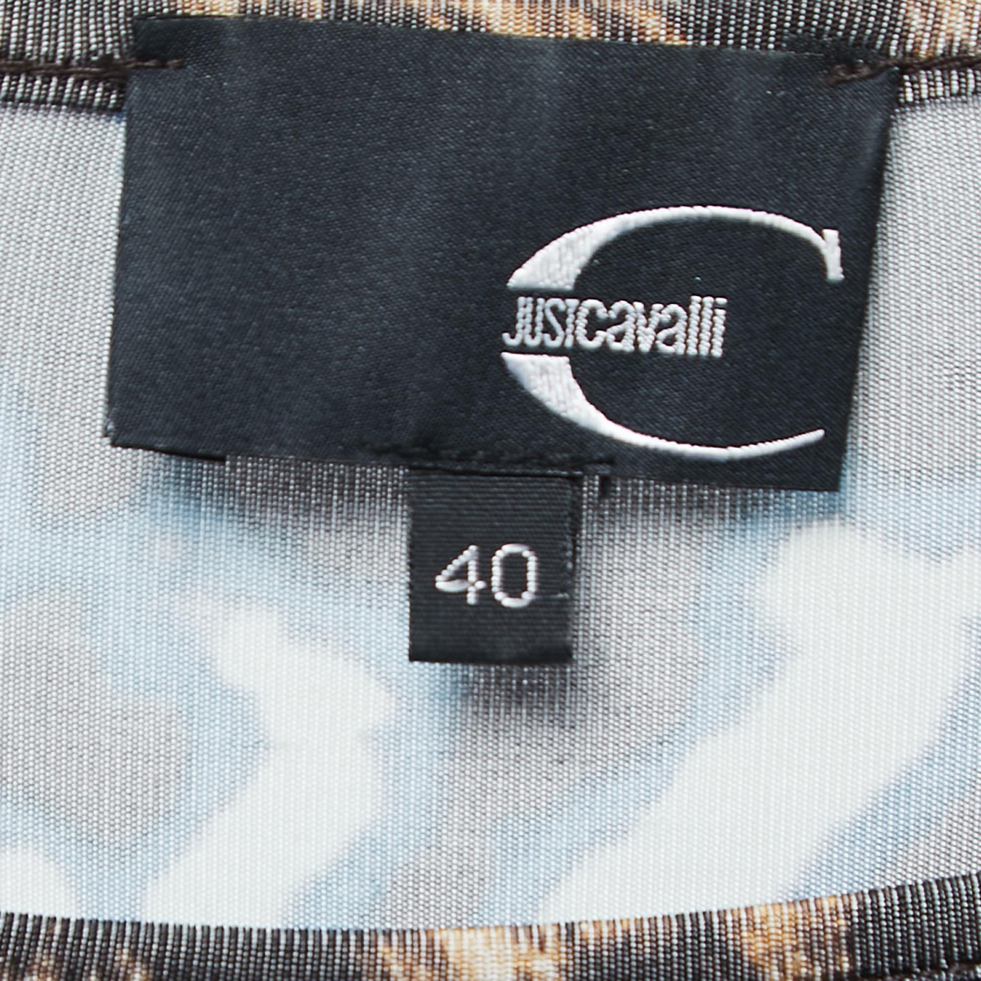 Just Cavalli Blue Printed Jersey Long Sleeve Midi Dress S