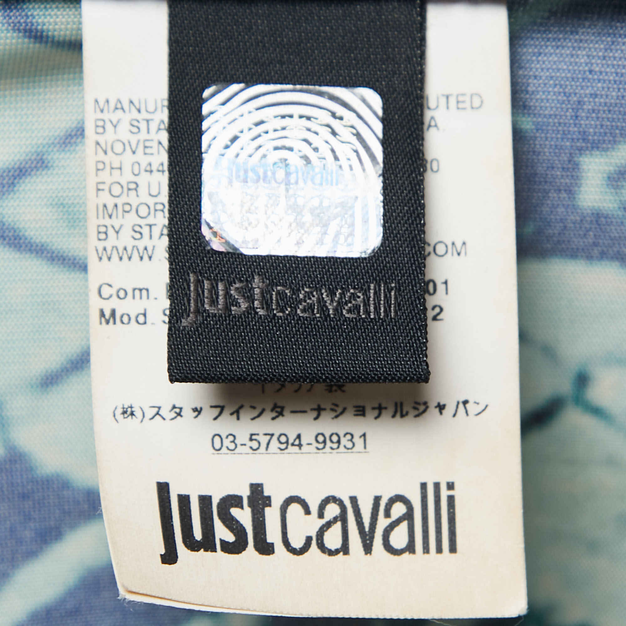 Just Cavalli Blue Snake Print Jersey Long Sleeve Midi Dress M