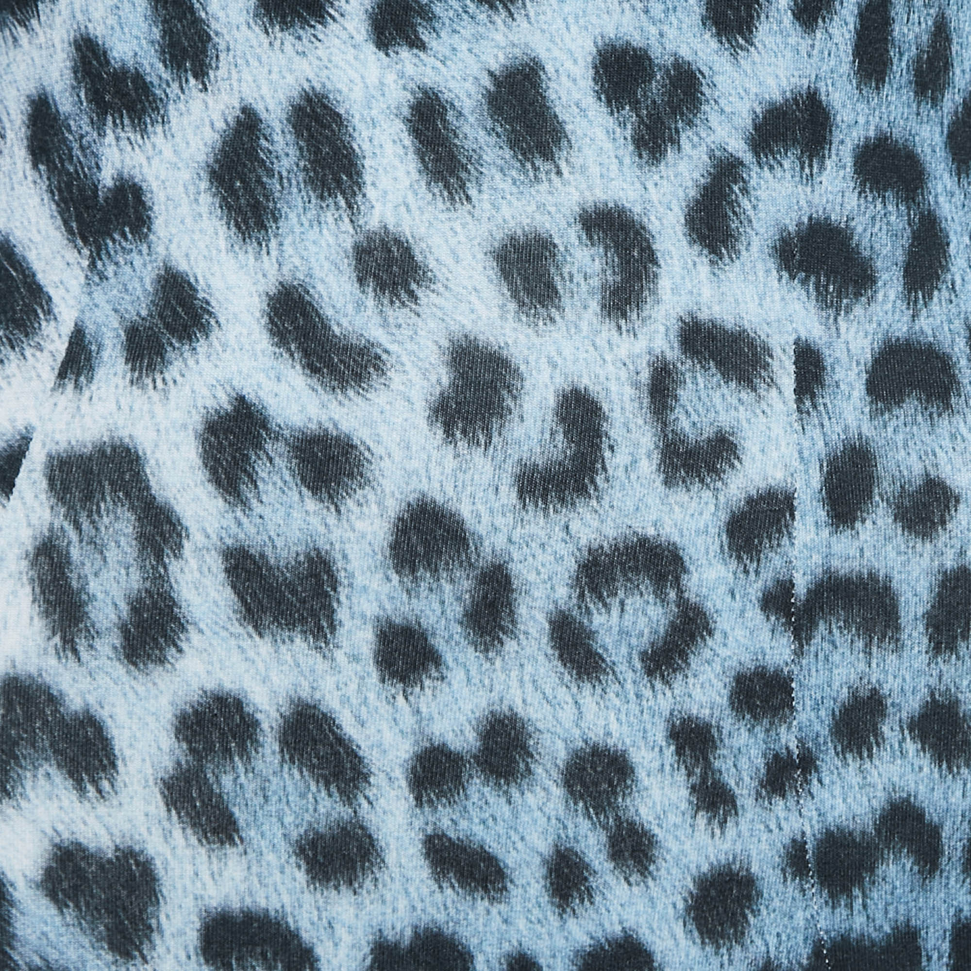 Just Cavalli Blue Leopard Print Knit Long Sleeve Mini Dress XS