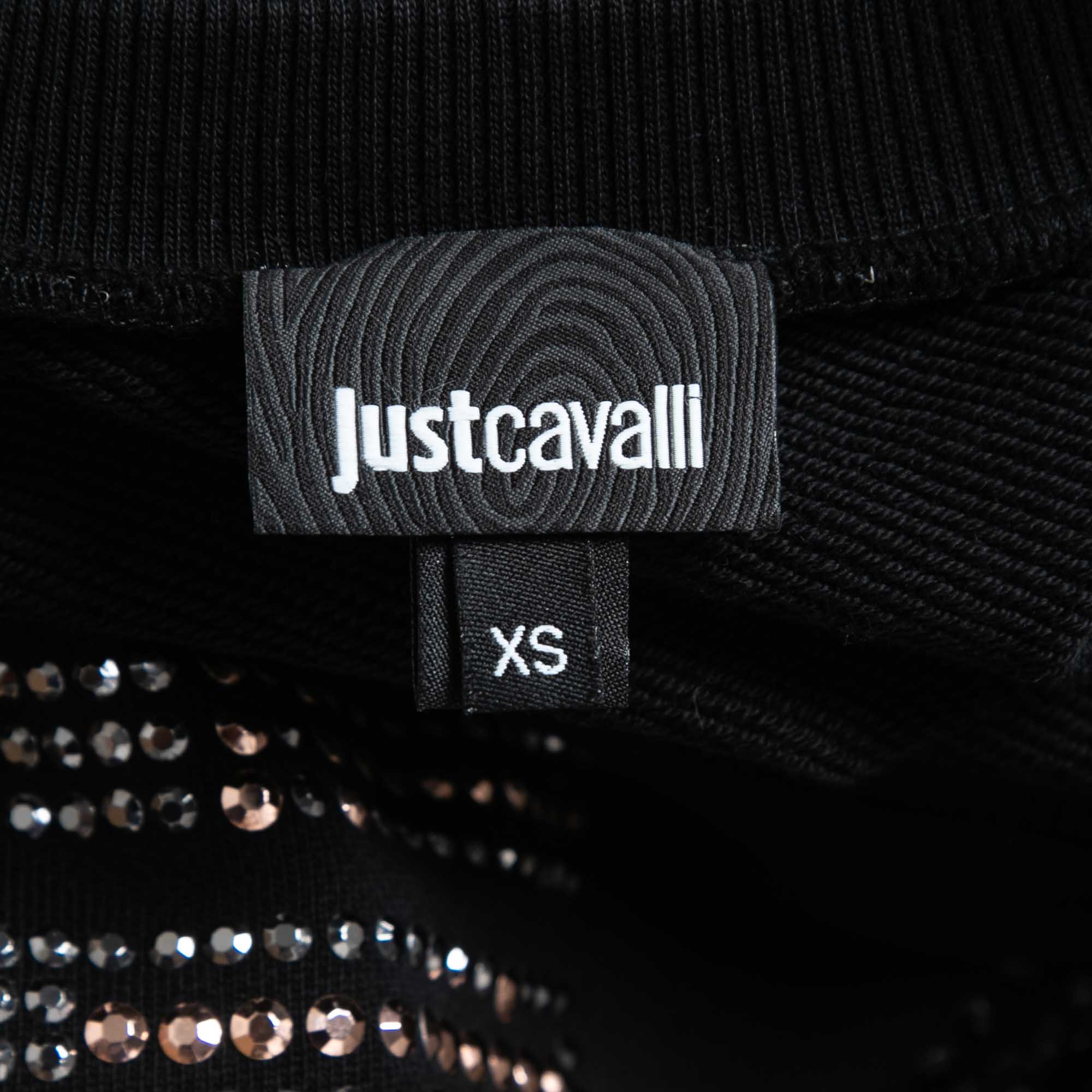 Just Cavalli Black Logo Embellished Cotton Crew Neck Sweatshirt