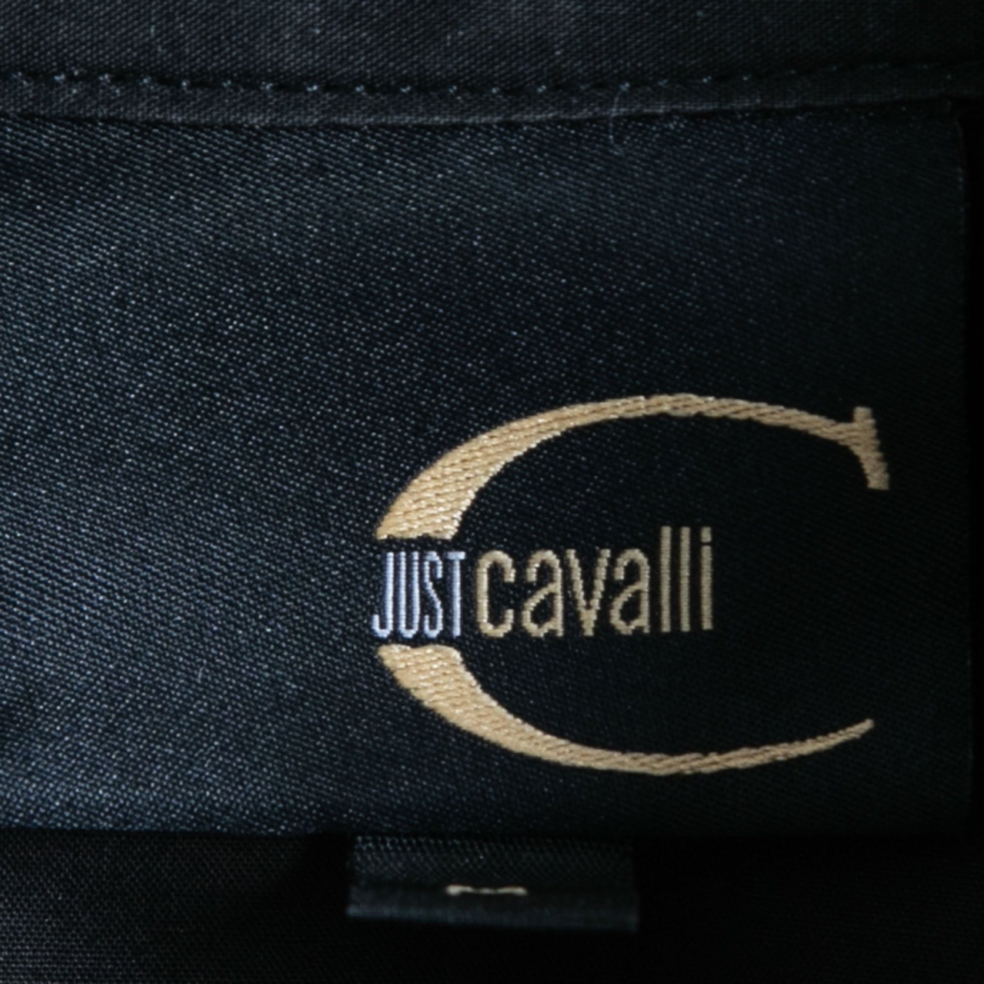 Just Cavalli Black Cotton Logo Crest Embroidered Shirt M