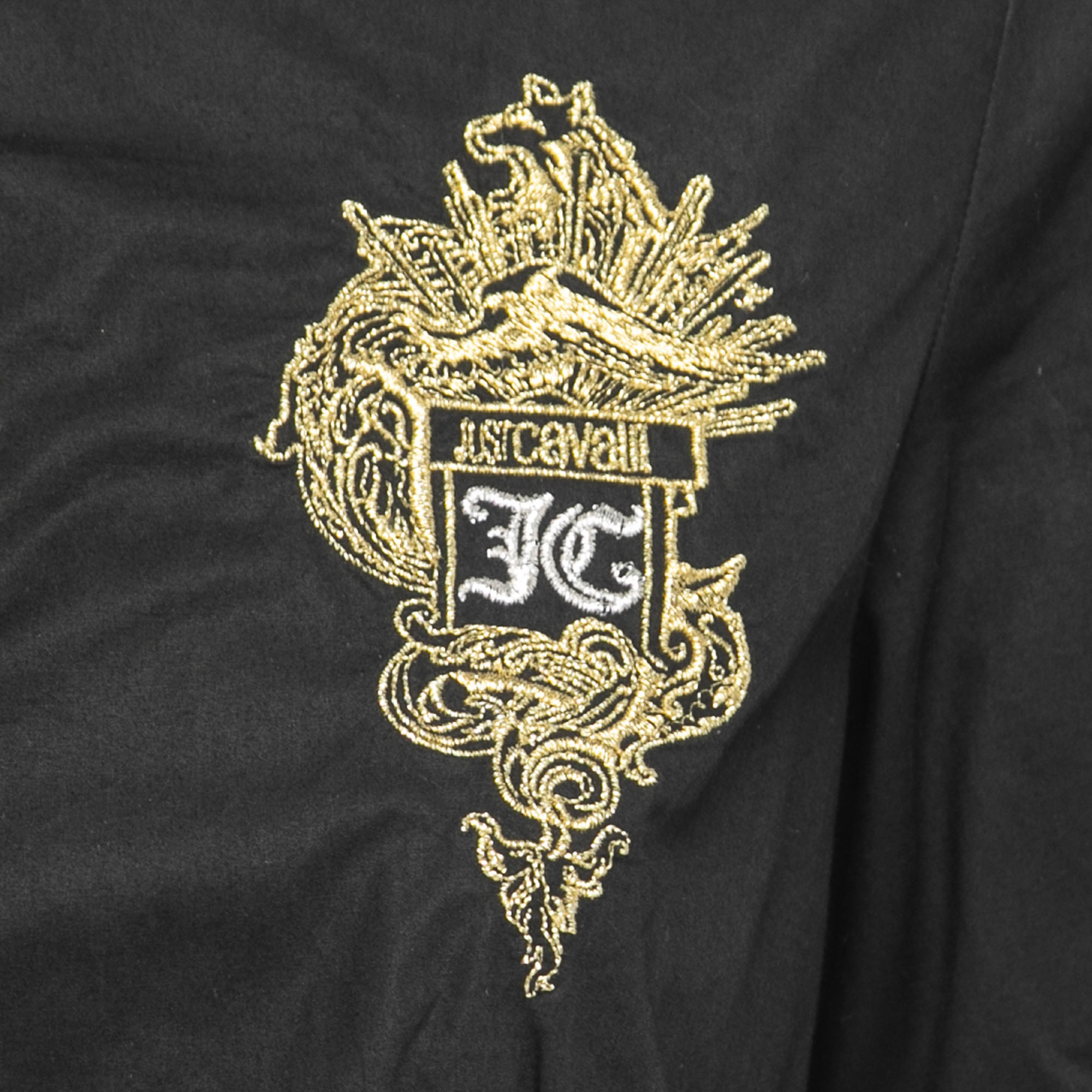 Just Cavalli Black Cotton Logo Crest Embroidered Shirt M