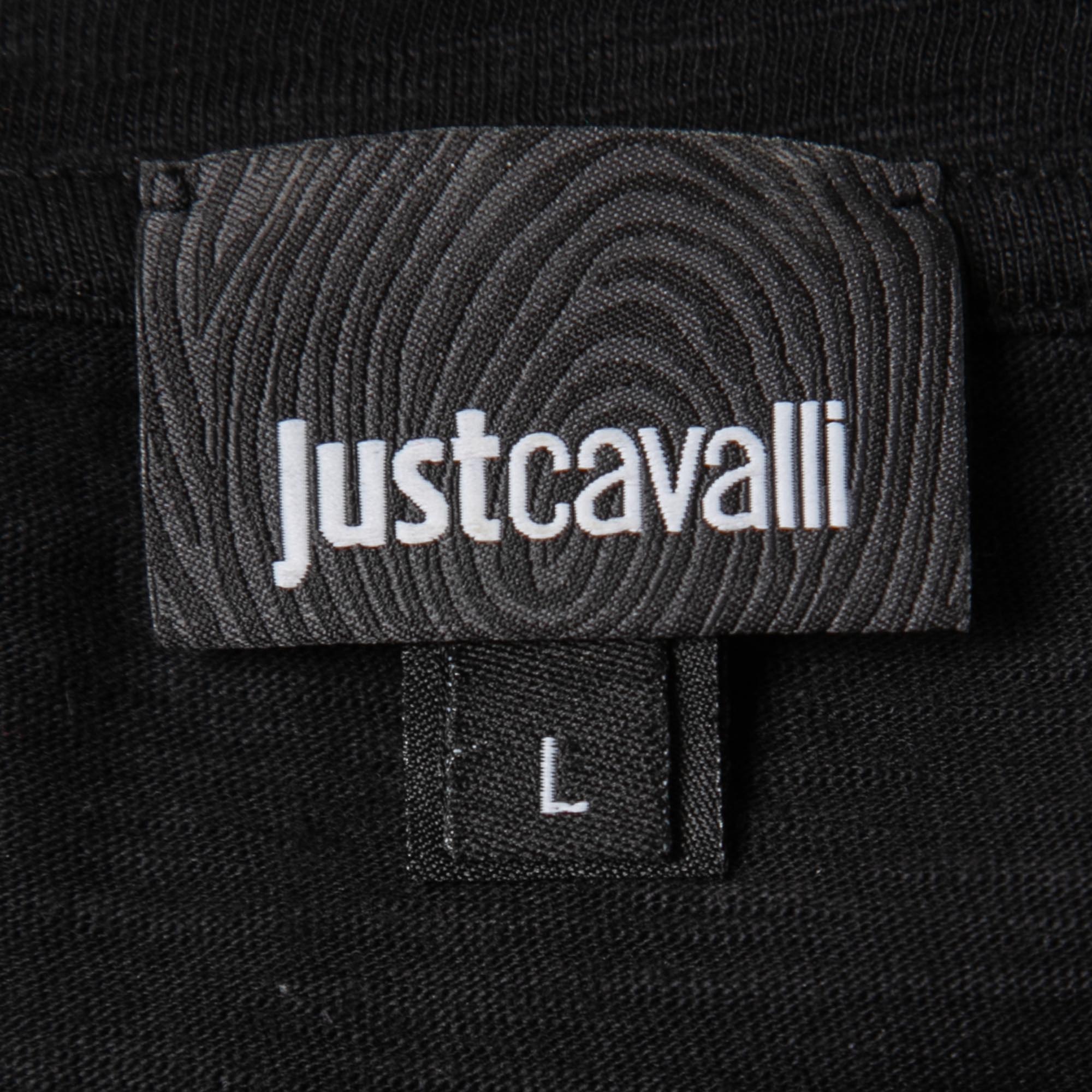 Just Cavalli Black Logo Print Cotton Crew Neck T-Shirt L